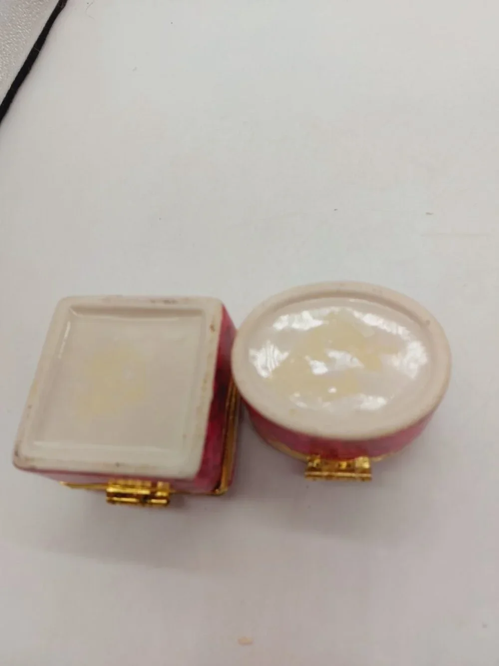 Trinket Box Pink Roses Hinged Round And Square Set Of 2 READ